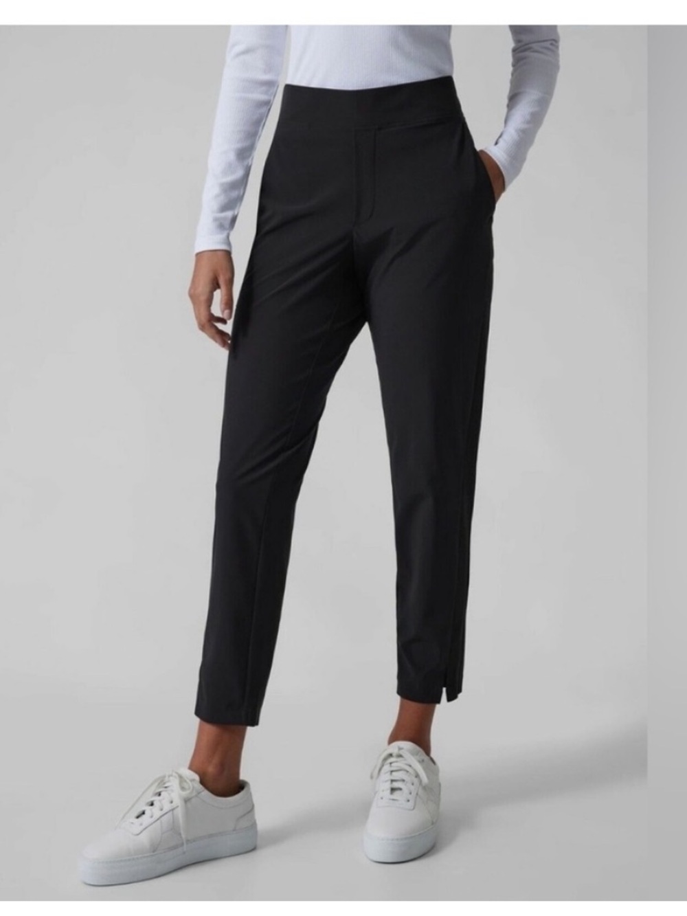 Athleta Brooklyn Ankle Pants Women’s 6 Black Ribbed Side Stripe Stretch